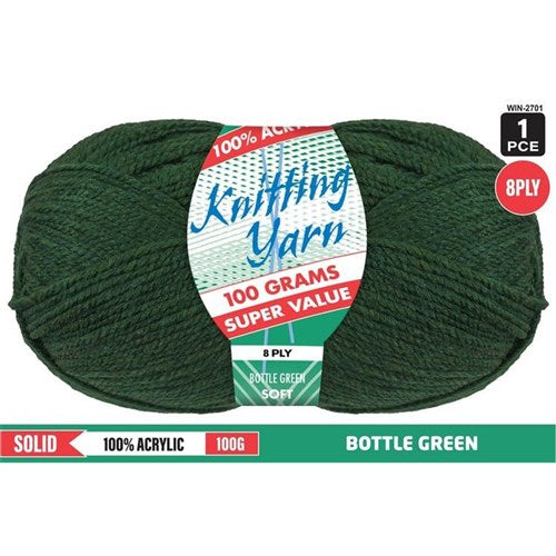 1pce Acrylic Yarn BOTTLE GREEN 8ply 100G