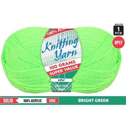 1pce Acrylic Yarn BRIGHT GREEN 8ply 100G