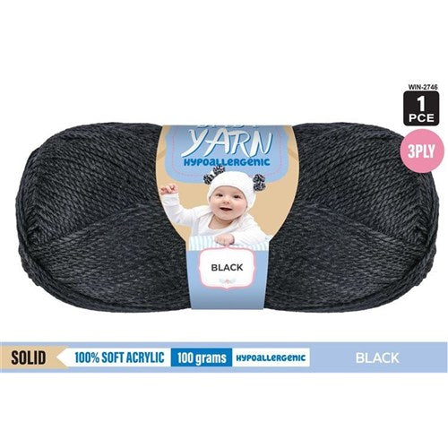 Hypoallergenic Baby Yarn 3ply 100g Black