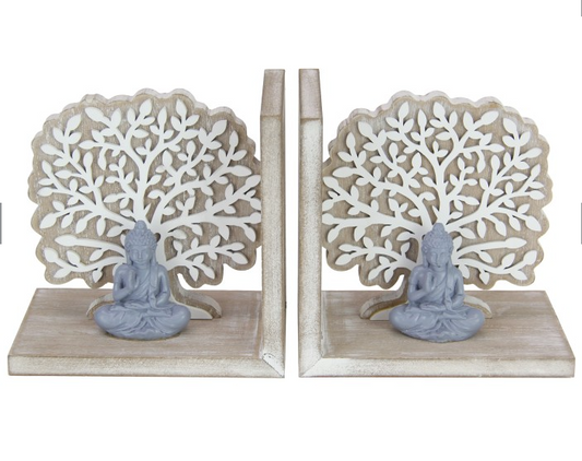 16cm Set of 2 Buddha & Tree of Life Bookends