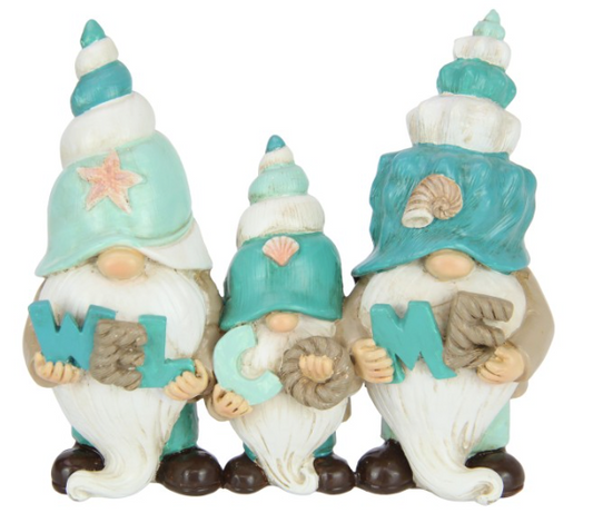 15cm Long Triple Beach Gnomes with Welcome Sign