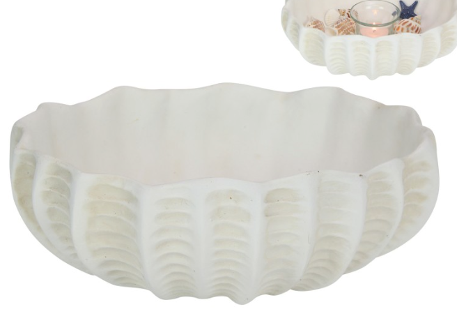 23cm White Wash Decor Clam Bowl