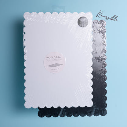 Rectangle Dual-Colour Scalloped Cake Board - White & Black 14 By 10