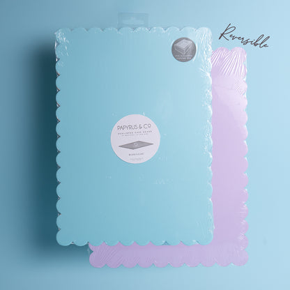 Rectangle Dual-Colour Scalloped Cake Board - Blue & Lilac 14 By 10