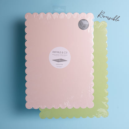 Rectangle Dual-Colour Scalloped Cake Board - Pink & Green 14 x 10 inch