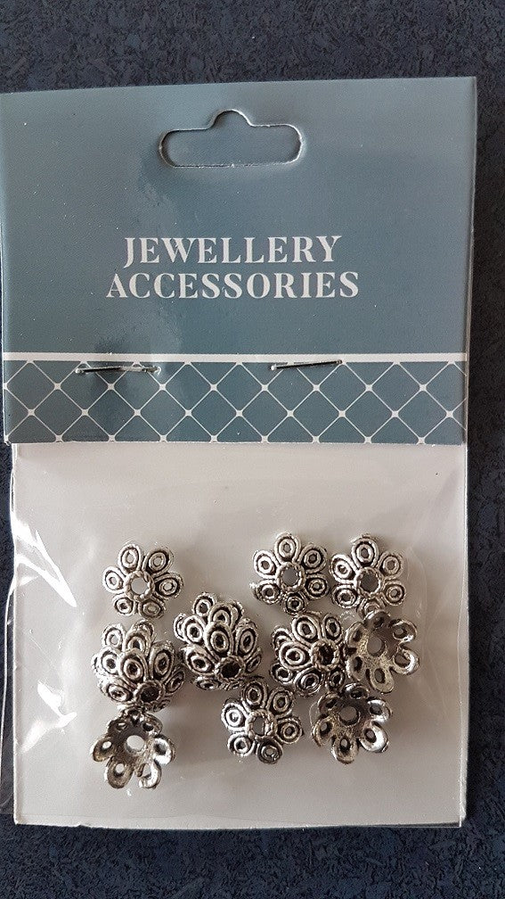 Bead Cap 10mm Flower Silver 15pcs